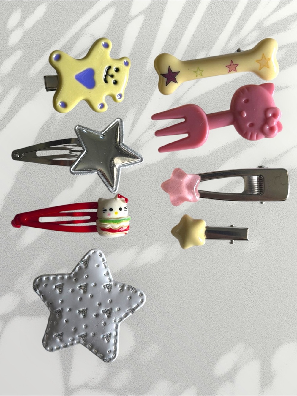 Bundle of 8 Cute Y2K Kawaii Hair Clips Set Star & Kitty Accessories